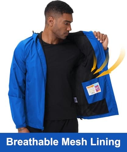 Huayuzh Mens Waterproof Jacket Men's Outdoor Jackets Lightweight Rain Coat Packable Windproof Softshell Hiking Camping Blue L — view 4