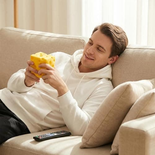 Cheese Squishy 10cm, Yellow Cheese Squeeze Toy, Realistic Cheese Stress Relief Ball, Portable Decompression Fidget Toy for Kids Adults Office Home Travel (Yellow 2) — view 6