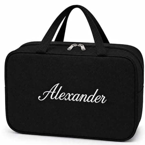 Personalised Large Toiletry Bag, Handle and Divider, Black XL