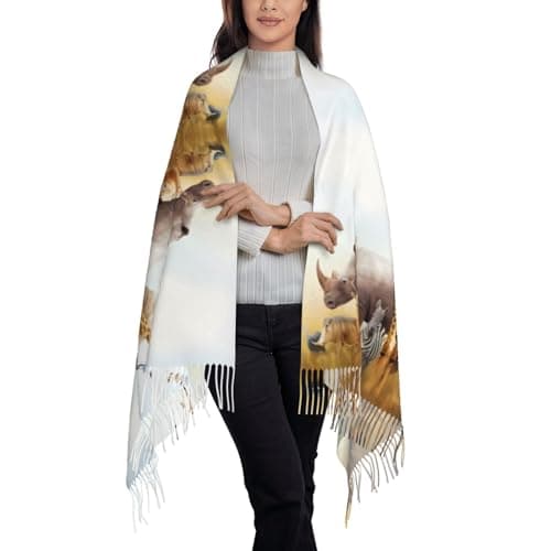 LGHHGY Animal Safari Print Tassel Scarf for Women â€“ Fall & Winter Fashion Fringed Shawl, Perfect for Travel and Casual Wear — view 3
