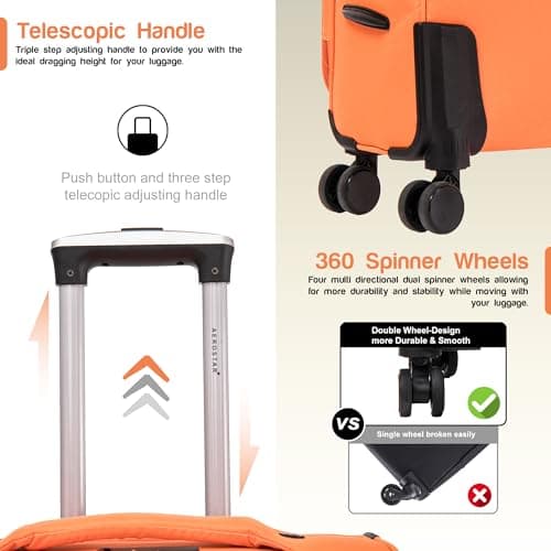 Aerostar Carry-on 20" Lightweight Soft Expandable Suitcase, Hand Luggage 4 Wheels & Combination Lock, 55x35x20cm | Accepted All Airlines easyjet, RyanAir, British Airways (Orange, 36 litres) — view 3