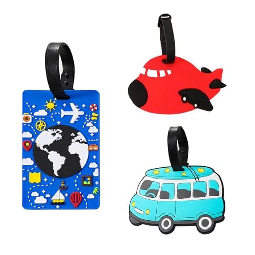 3Pcs Luggage Tags for Travel, Cartoon Vehicle Travel Bag Labels