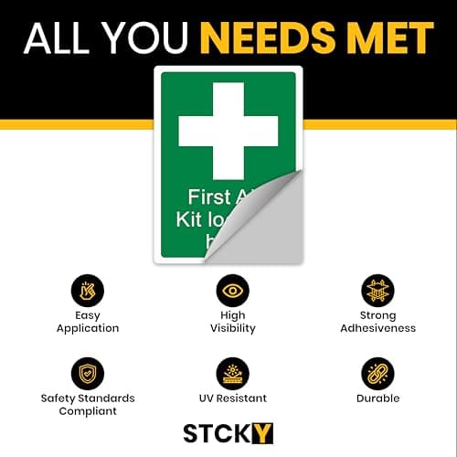 stick4safety First Aid Kit Signs, Vinyl, 15 x 20 cm, Pack of 3 — view 3