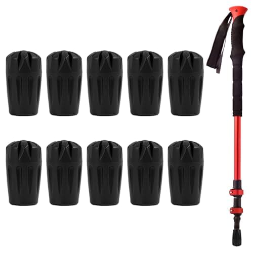 10 Pcs Trekking Pole Tips, Walking Stick Rubber Ends, Universal Fit Ferrules Hiking Poles Caps Crutch Protectors, Replacement Accessories for Asphalt Gravel Rock Snow Mud Enhanced Grip