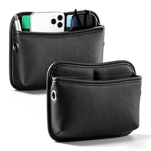 GWBPES 2PCS Car Seat Side Pocket Organizer, PU Leather Car Organiser Black Cars Pocket Pouch Universal Front Seat Console Storage Bag for Phone Keys Cards Coins Interior Accessories