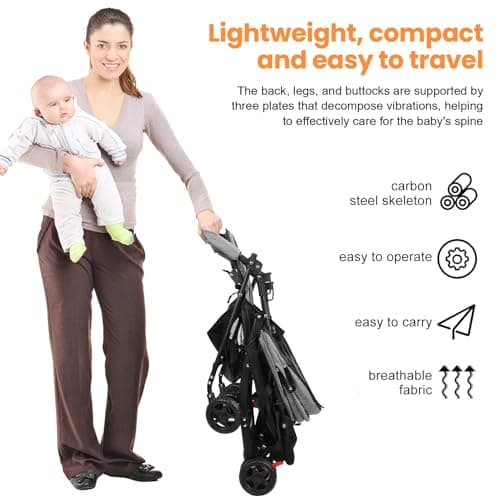 Portable Travel Toddler Stroller, Baby Pushchair One-Hand Fold Compact Travel Stroller with Adjustable Backrest, Canopy, Storage Basket for 0-2 Years Toddlers Up to 10kg Grey — view 6