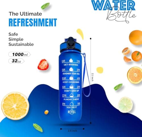Active 100 1L Water Bottle with Straw, Motivational Time Marking | Dishwasher Safe | Leak-Proof | BPA-Free Drinks Bottle for Fitness, Work, Travel & Outdoor Use — view 4
