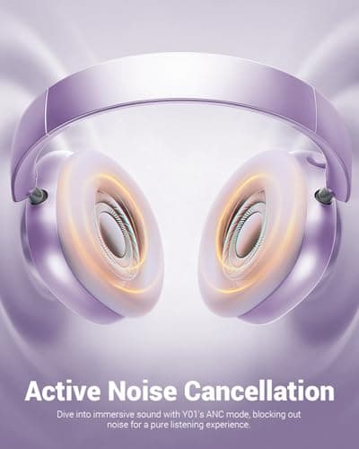 Wentronic Y01 Wireless Over Ear Headphones, Noise Canceling Bluetooth 5.3 Headphones with Microphones,Hi-Res Audio,48H Playtime,Foldable,Breathable Soft Earpads for iOS/Android/Samsung/PC-Purple — view 3