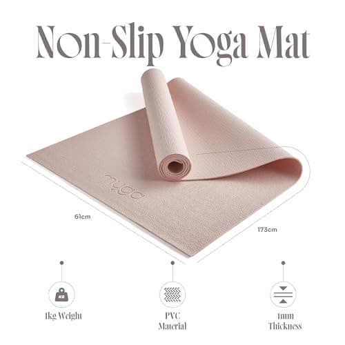 Myga Yoga Starter Set – Yoga Mat, 2 Yoga Blocks & Strap with Metal D-Ring – Non-Slip Yoga & Pilates Kit for Home Workouts & Fitness – Lightweight & Durable | 173cm x 61cm x 4mm (Blush) — view 3