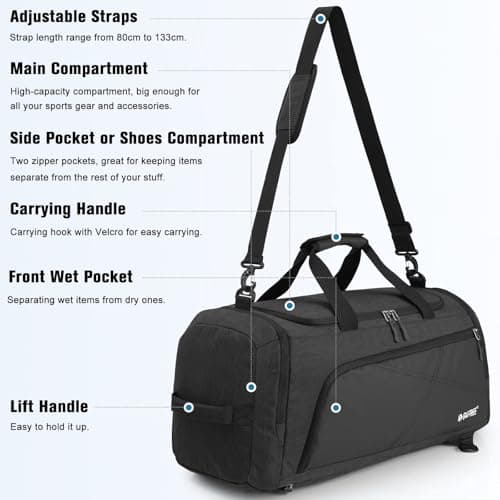 G4Free 3-in-1 Gym Duffle Bag Men Women, 45L Waterproof Sports Bag Backpack with Wet Pocket & Shoes Compartment, Travel Weekender Overnight Duffel Bag — view 6