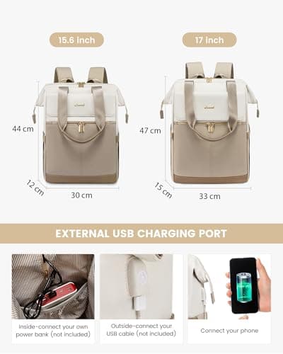 LOVEVOOK 17.3 inch Laptop Rucksack Bag for Ladies, Backpack Womens, Daypacks for Office Teacher Nurse, Fashion School Bags with USB Port for Work University Travel Business, Beige-Khaki — view 2