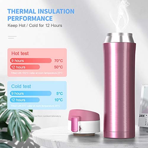 JUMKEET Double Walled Vacuum Cup Flask Thermo,Stainless Steel Insulated Water Bottle | Flask for Hot and Cold Drinks Cup Travel Coffee Mug, Sports Water Bottle (A-Pink) — view 3
