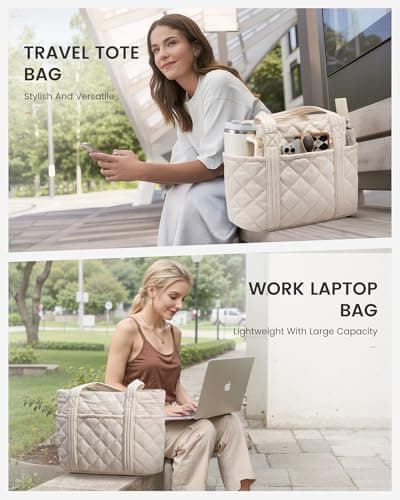 LOVEVOOK Laptop Tote Bags for Women, Lightweight Puffer Handbag for School, Large Work Handbags Ladies Tote Bag with Compartments, Quilted Shoulder Bag for Teacher Nurse Work Shopping Travel — view 6
