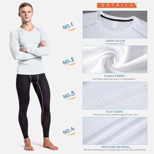 Sillictor Mens Thermal Top Long Sleeve Quick Dry Cycling Running Base Layer Mens Ski Underlayer Fleece Compression Sports Hiking Football Training T Shirts High Wicking Muscle Support 3235 White L — view 5