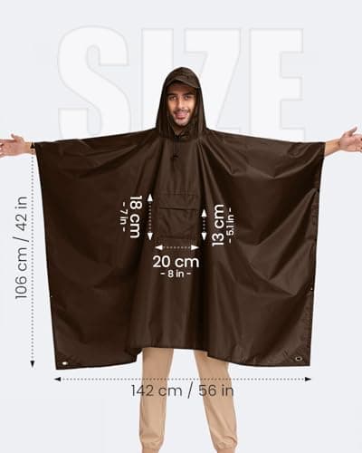 Evolpor Waterproof Poncho Adult,Poncho Waterproof Adult Lightweight Reusable Rain Poncho Adult Waterproof,Waterproof Raincoat for Outdoor Camping Hiking Traveling Cycling (Brown) — view 2