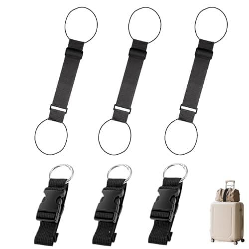 Luggage Straps, Elastic Strap Set for Suitcases with Adjustable Design, Secure Bag Attachment for Airport Travel, Includes 3 Elastic Straps and 3 Carabiner Straps in Black Colour, Measuring 40 Cm by 6
