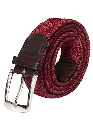 989Zé ENZO Mens Stretch Belts Ladies Elasticated Woven Adjustable Braided Metal Buckle Belt (Burgundy, S/M)
