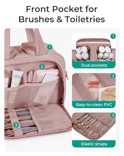 BAGSMART Large Travel Toiletry Makeup Bag, Upright Storage, Brush Pocket — view 3