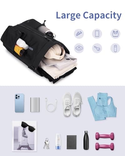 WANDF Drawstring Gym Bag Sports Backpack with Shoes Compartment Water-resistant Swimming Bag for Men Women Ideal for PE School Travel Beach (Black) — view 3
