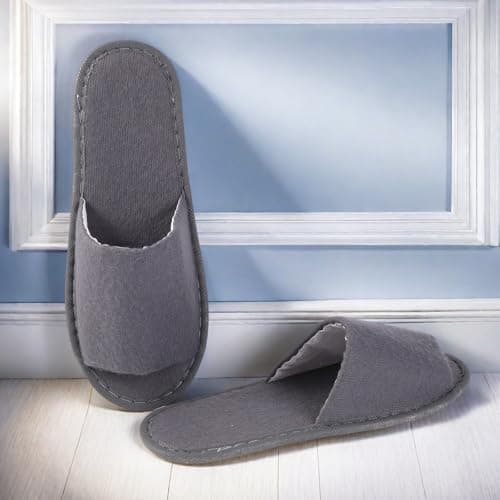 kuou Disposable Spa Slippers,12 Pairs Hotel Guest Slippers Grey Open Toes — view 3
