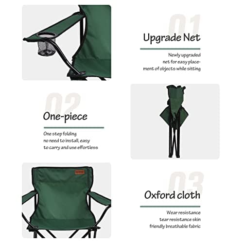 Rainberg Folding Camping Chairs, Comfortable Heavy Duty Structure, Extra Wide Garden Chair with Hard Armrest Foldable Fishing Chair Outdoor Fold up, Cup Holder with Carry Bag (Pack of 1, Green) — view 5