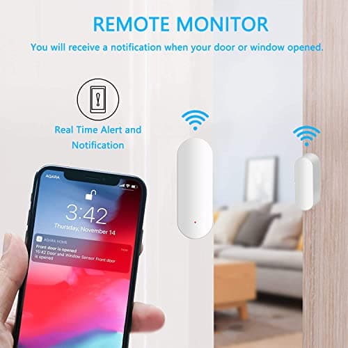 WiFi Door Sensor, Intelligent Window Contact Sensor, Wireless Window Door Sensor Alarm, Compatible with Alexa and Google Assistant, No Hub Required, Batteries Included.4 Pack — view 3
