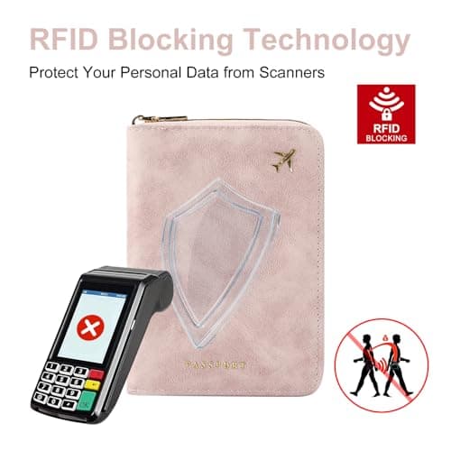 ILIYAH RFID Anti-Theft Passport Wallet Holder - Waterproof PU Leather Family Travel Document Organizer with Safe Zipper (Pink) — view 4
