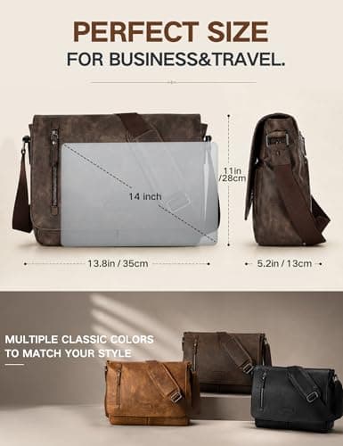 VX VONXURY Messenger Bag for Men, 14 inch PU Leather Laptop Bag for Work — view 3