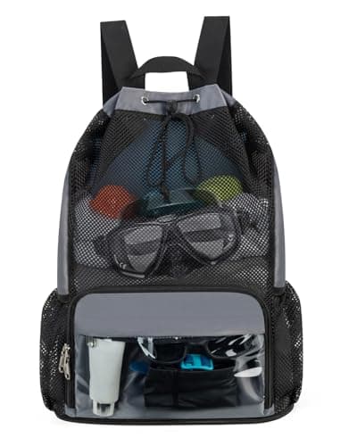 GreenTaya Drawstring Backpack Sandproof Beach Backpack with Shoe Compartment & Wet Pocket Waterproof Mesh Swim Bag Pool Bag for Gym, Travel and Workout Gear (Grey)