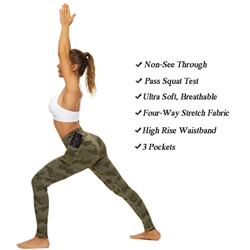 AMYTIS Gym Leggings for Women UK Workout Sports Yoga Pants with Pockets,Camo Army Green,L — view 5