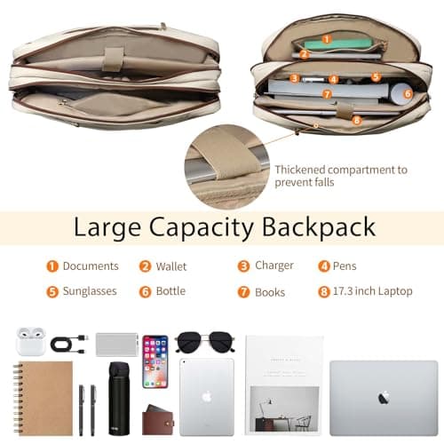 Stuery Faux Leather Messenger Bag for Men 17-17.3 Inch: Laptop Bag Briefcase Computer Handbags Shoulder Crossbody Bag with Padded Laptop Sleeve for Work College Travel, Beige White — view 4