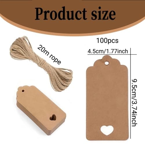 Brown Gift Tags - 100PCS Kraft Paper Tags with String, 9.5x4.5cm Blank Wedding Favour & Name Labels for Presents, Luggage, Christmas & Crafting Supplies — view 2