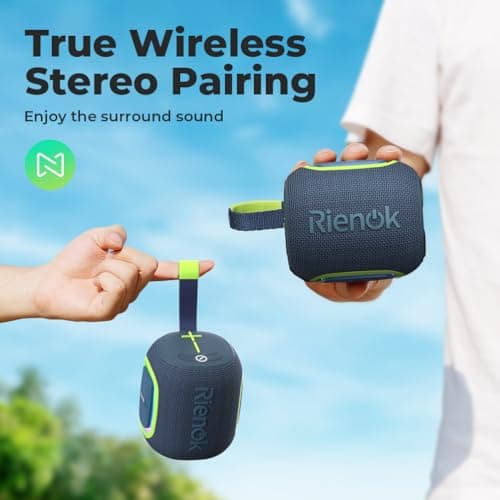 RIENOK Bluetooth Speaker Wireless Portable Waterproof Speaker with Lights FM Radio 15-Hour Playtime Bluetooth 5.3 TF Card USB Playback Mini for Home Garden Party Camping Travel — view 6