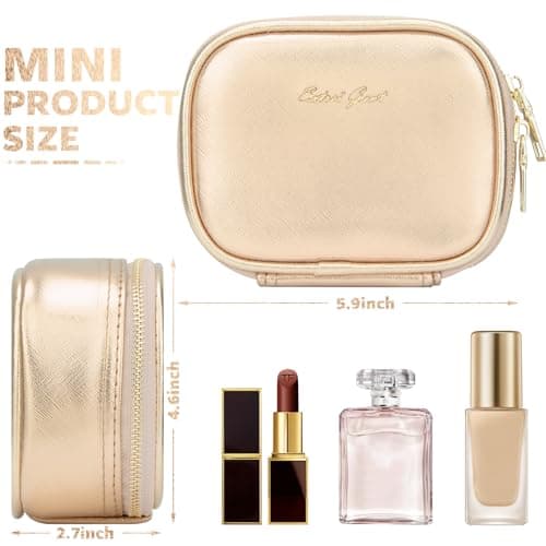 Extrei Gent Small Makeup Bag Travel Train Case with Mirror and Light Mini Travel Makeup Train Case Cosmetic Organizer 3 Adjustable Brightness Toiletry Bag Portable Artist Storage, Gold, Mini — view 2
