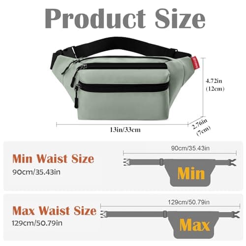 Risipu Bum Bag for Men Women, Lightweight Water-Resistant Waist Packs with Adjustable Belt & 3 Zipper Pockets, Fashionable Fanny Pack for Travel, Running, Hiking, Cycling (Green) — view 3