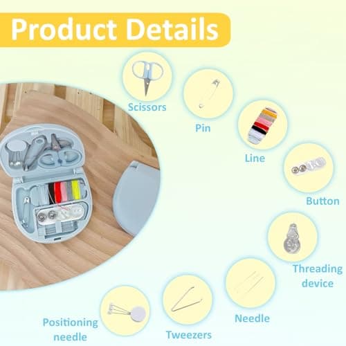 Mini Sewing Kit, Portable Needle and Thread Kits, Compact Travel Sewing Kit with Scissors, Thimble, Buttons, Safety Pins & More, Ideal for Home and Emergency Repairs (1Pcs Blue) — view 3