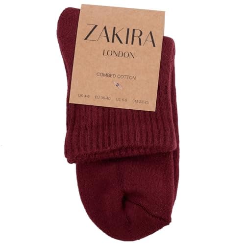 ZAKIRA Combed Cotton Terry Trainer Socks, 6-10 (UK), Burgundy — view 3