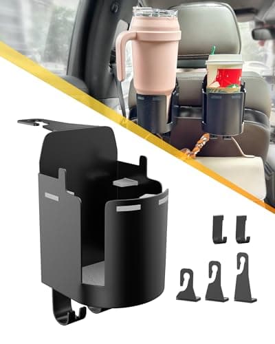 TRIZEPSSEIL 3.7" Headrest Cup Holder for Back Seat with Large Capacity (2PCS), Multifunctional Seat Back Organizer with Headrest Hooks for Car Travel Accessories, 3 in 1 Car Back Seat Cup Holder