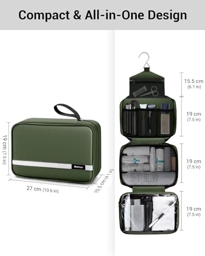 Maliton Hanging Toiletry Bag, Waterproof Foldable Wash Bag (Army Green) — view 3