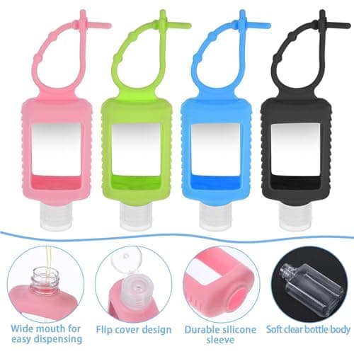 Mezeic 4 Pack Travel Bottles, Hand Sanitizer Empty Travel Size Bottle Refillable Liquid Containers Travel Keychain Bottles Portable Sanitizer Holder with Detachable Silicone Case — view 2