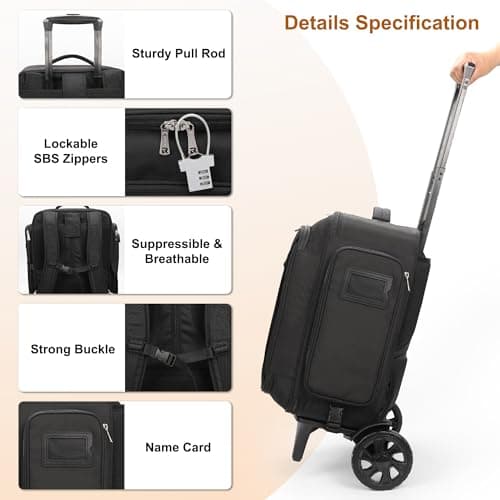 Relavel Rolling Makeup Train Case with 2 Big Wheels, Professional Makeup Artist Backpack with Adjustable Dividers & 4 Small Bags, Portable Make Up Travel Organizer Makeup Case for Daily Use, Black — view 5