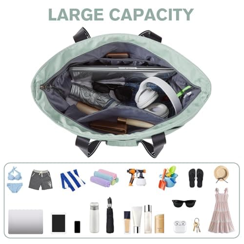 G4Free Beach Tote Bag Waterproof Sandproof Shoulder Bag Beach Bag Large Sports Bag Shopping Bag for Women, light green — view 6