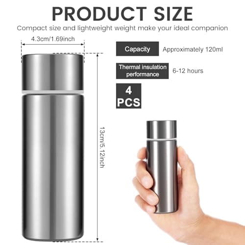 4Pcs Small 120ml Water Bottle Mini Coffee Vacuum Flask Small Capacity Portable Stainless Steel Travel Drink Mini Flask Insulated Cup for Home School Office Camping — view 2