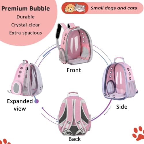 ZHUIYIWIN Cat Carrier Backpack, Expandable Cat Carrier Backpack, Ventilated Cat Bubble Backpack for Pet, Pet Carrier for Travel Hiking Walking Camping (Pink, Front Extension) — view 5