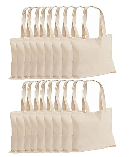 100% Cotton Canvas Reusable Shoulder Tote Bag Natural Colour with handle for Shopping Grocery Handbag Eco-Friendly Organic material decays and compost easily recyclable (Natural 20 Pack)