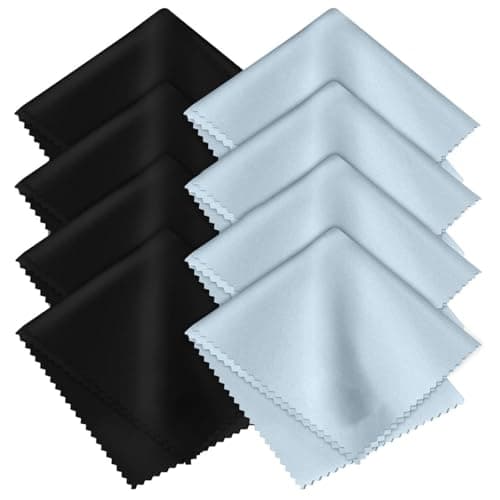 8-pack premium microfiber cleaning cloths — ultra-soft, streak-free, lint-free, suitable for glasses, screens, cameras, mobile phones, and televisions (black/light blue, 6 inches × 7 inches)