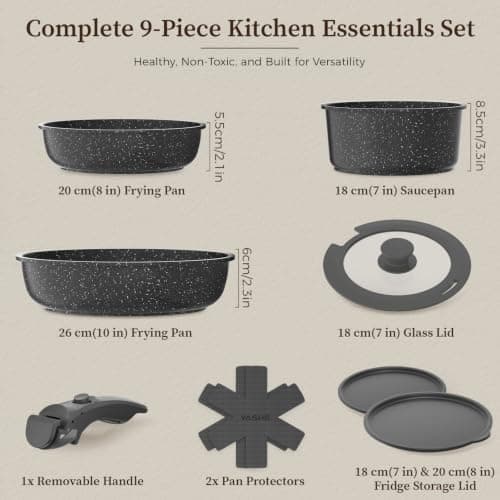 YASHE 9Pcs Granite Nonstick Pots and Pans Set, Stackable, Oven Safe — view 2