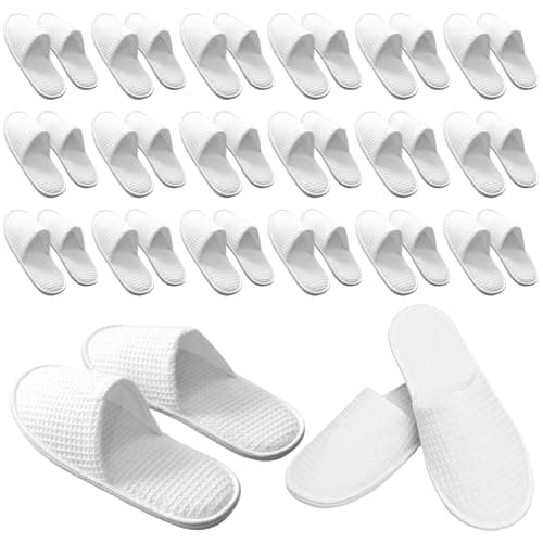 Defresit 20 Pairs of Hotel Slippers, Waffle Closed Toe,Disposable Deluxe Closed Toe Spa Slippers, Flat White House Shoes Washable and Foldable Winter Slippers for Spa, Party Guest and Travel