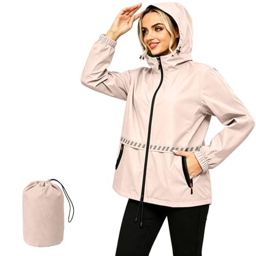 WUDEUI Waterproof Rain Jacket for Women, Lightweight Packable Raincoat with Hood for Outdoor Golf Hiking Travel Windbreaker