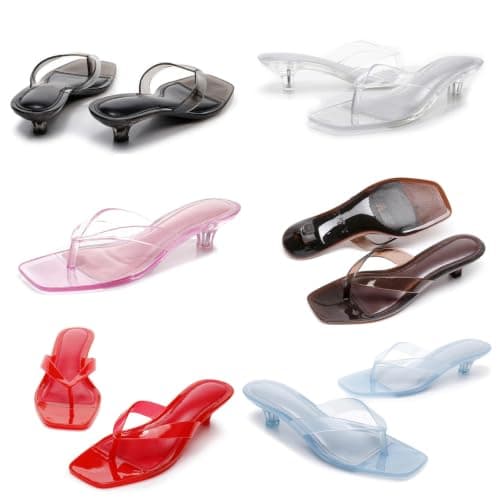Flip Flops Women's Sandals with Transparent Strap Open Toe Fashionable Mules with Kitten Heel Toe Post Sandals for Slip-On Fashionable Comfortable Lightweight Summer Beach, Z Red, 6 UK — view 6